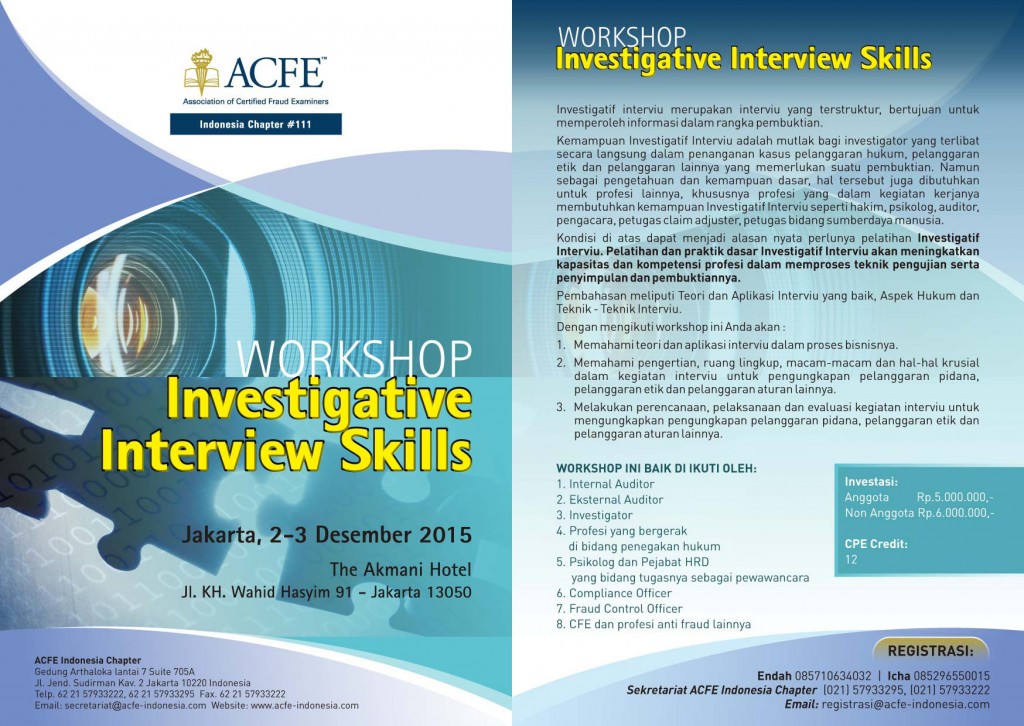 BROSUR WORKSHOP INVESTIGATIVE INTERVIEW SKILL 2-3 Desember 2015_